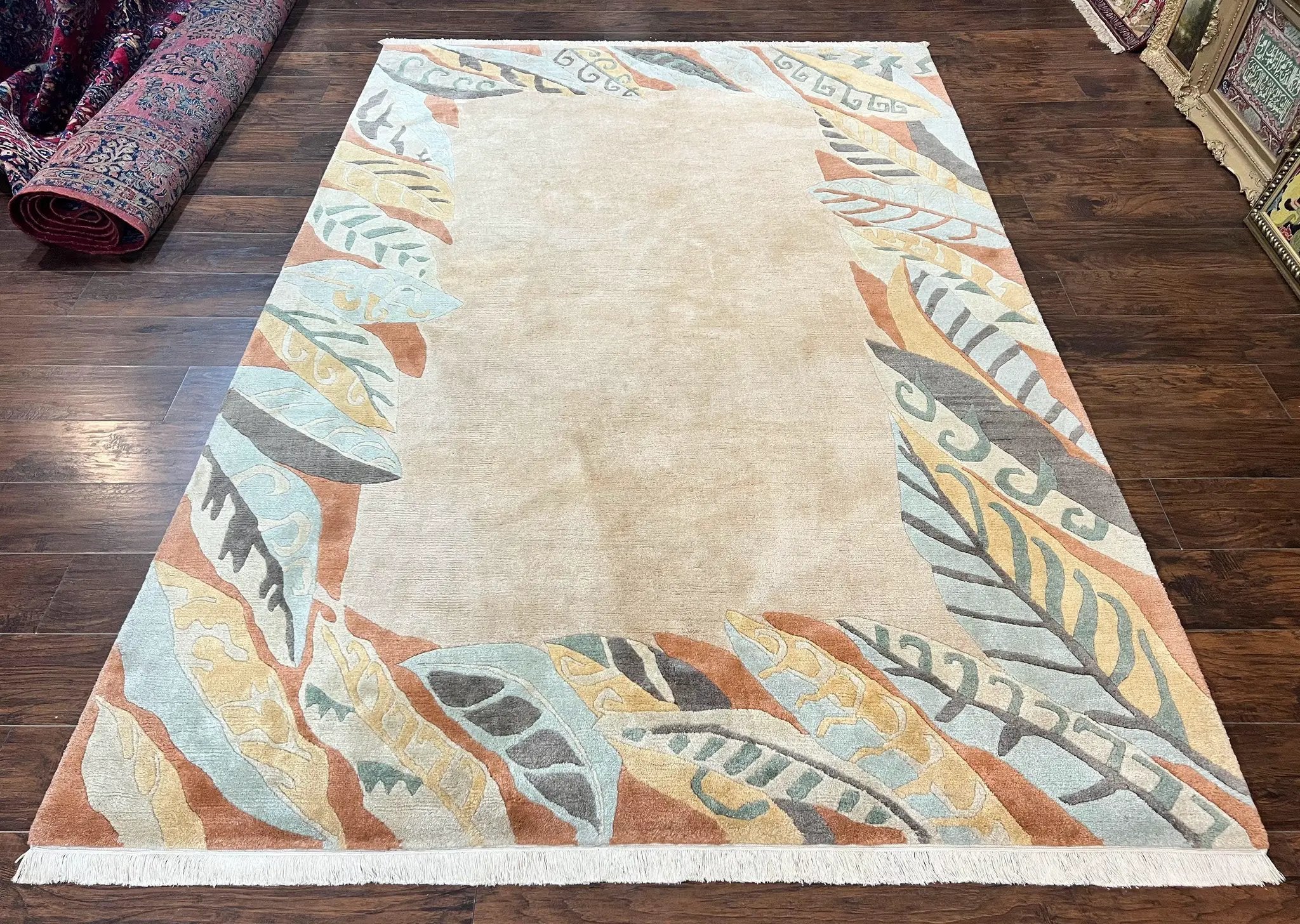 Modern Tibetan Rug 7x10, Soft Wool, Tufenkian Style Carpet, Tibet Nepali Rug, Open Field, Handmade Wool Rug by Jewel Rugs