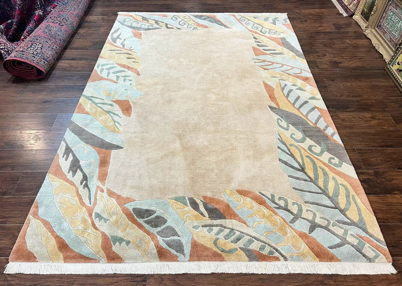 Modern Tibetan Rug 7x10, Soft Wool, Tufenkian Style Carpet, Tibet Nepali Rug, Open Field, Handmade Wool Rug by Jewel Rugs