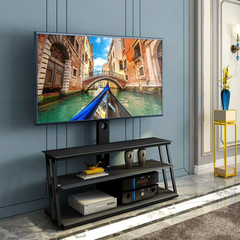 Multi-Function Angle And Height Adjustable Tempered Glass TV Stand - Black by HouseOfZazla