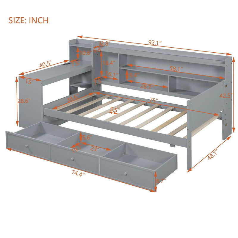 Daybed With 3 Drawers USB Ports And Desk by HouseOfZazla