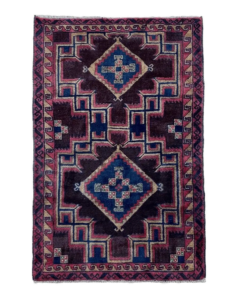 2'11" X 4'6" Vintage Handmade Tribal Wool Rug Balouchi Rug Afghan Rug Geometric by Jewel Rugs