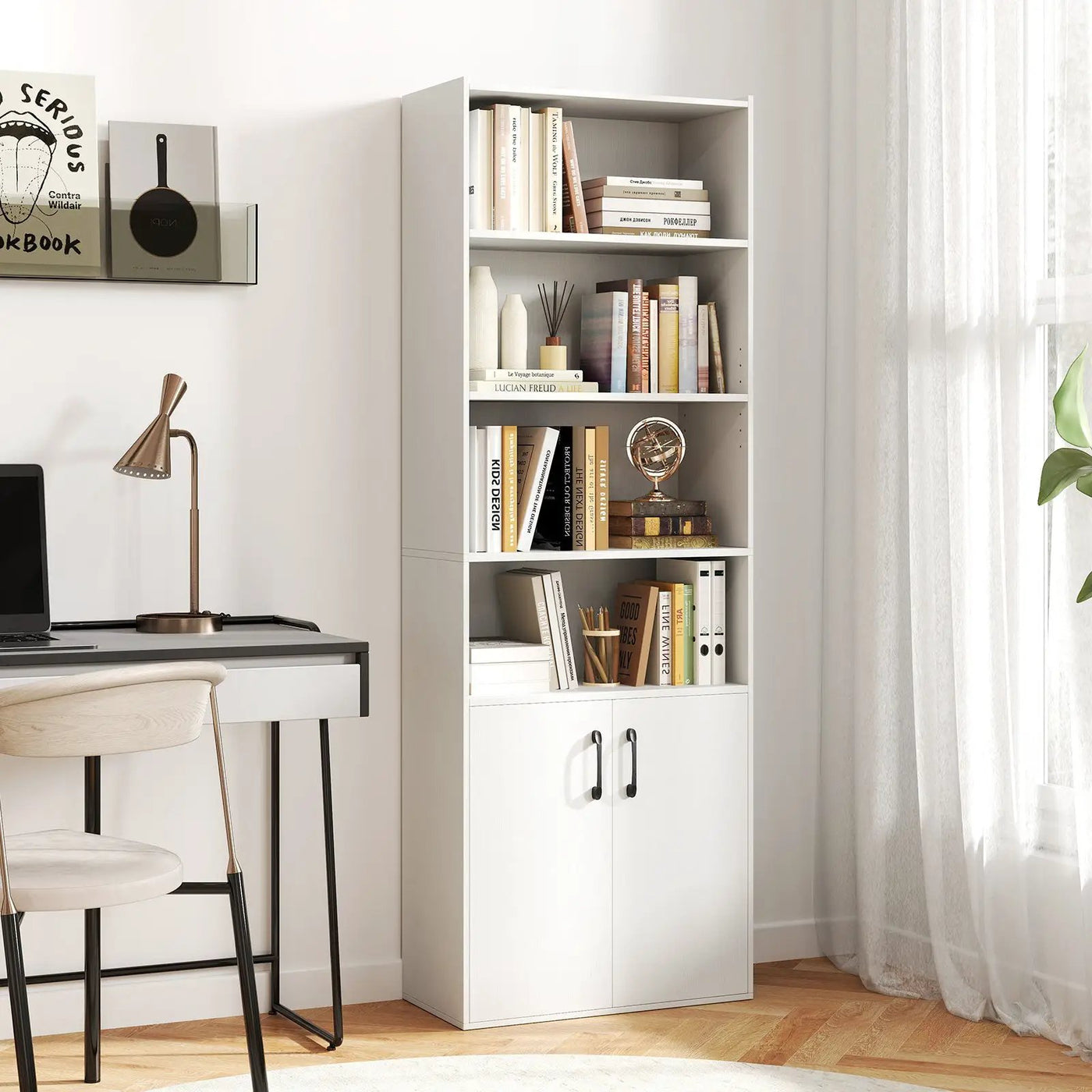 70 Inch Bookcase 6-Tier with Adjustable Shelves and 2-Door Cabinet by DirectDeals