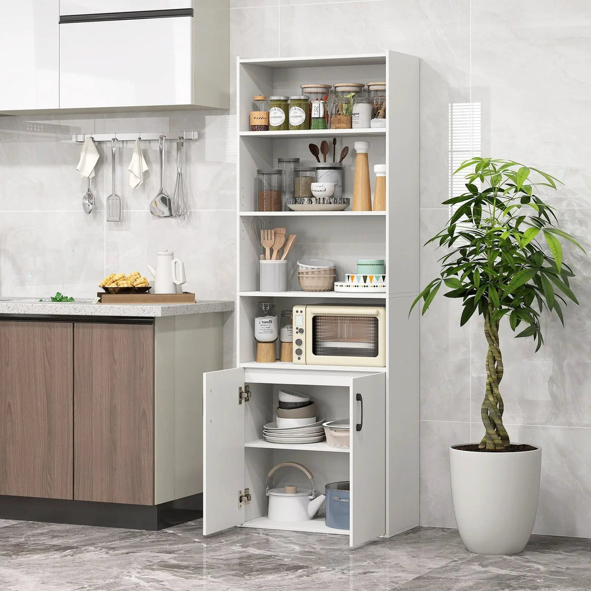 70 Inch Bookcase 6-Tier with Adjustable Shelves and 2-Door Cabinet by DirectDeals