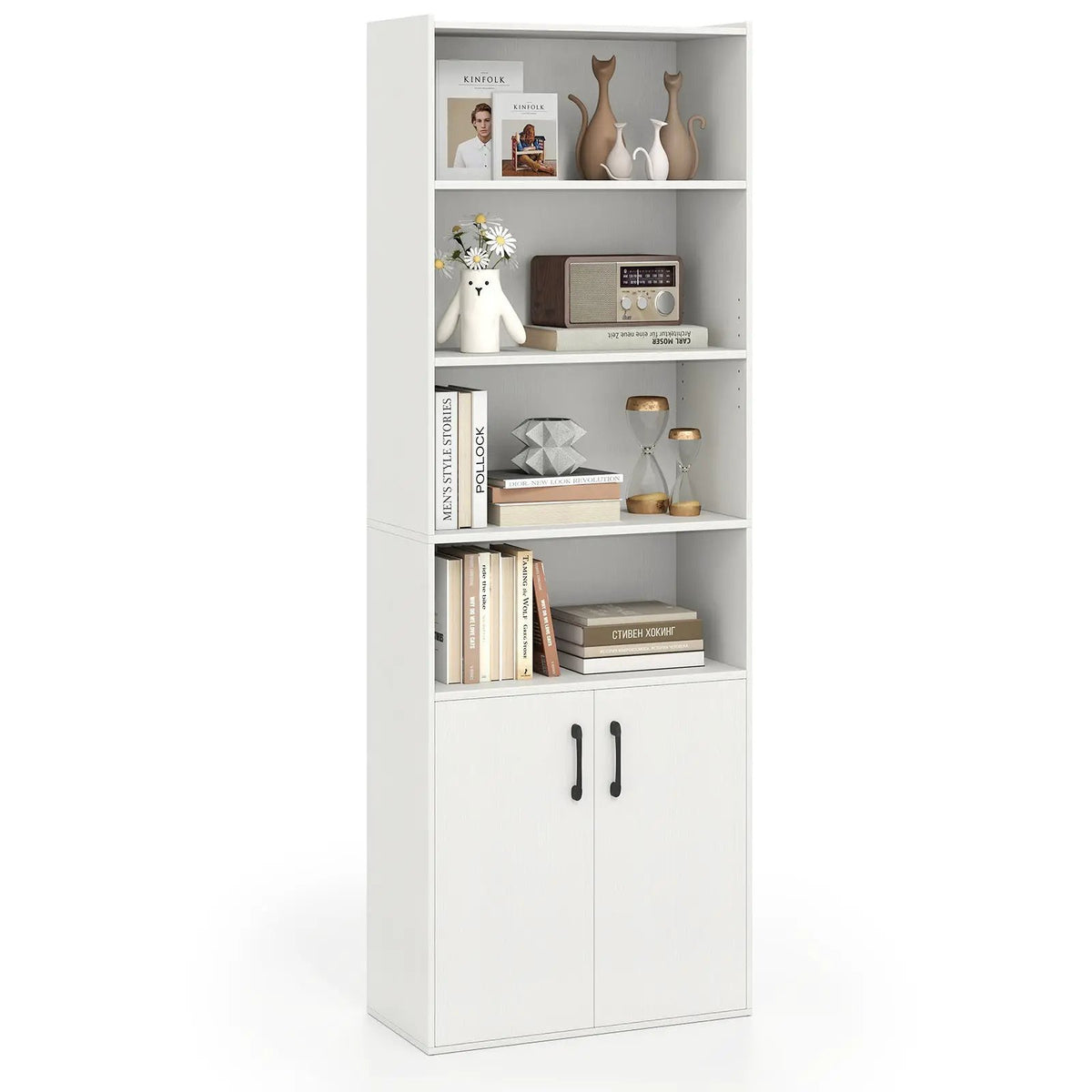 70 Inch Bookcase 6-Tier with Adjustable Shelves and 2-Door Cabinet by DirectDeals