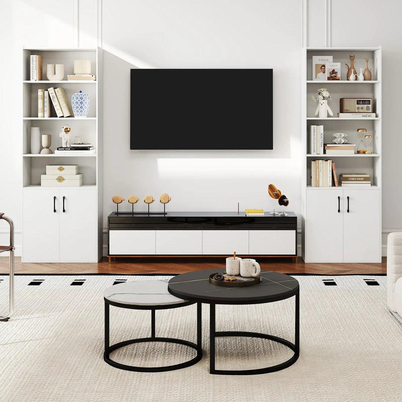 70 Inch Bookcase 6-Tier with Adjustable Shelves and 2-Door Cabinet by DirectDeals