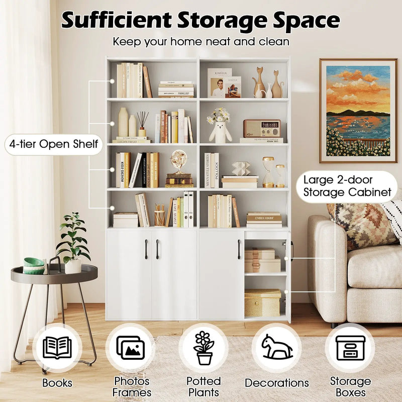 70 Inch Bookcase 6-Tier with Adjustable Shelves and 2-Door Cabinet by DirectDeals