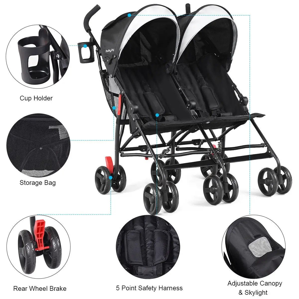 Foldable Twin Baby Double Stroller Ultralight Umbrella Kids Stroller by DirectDeals