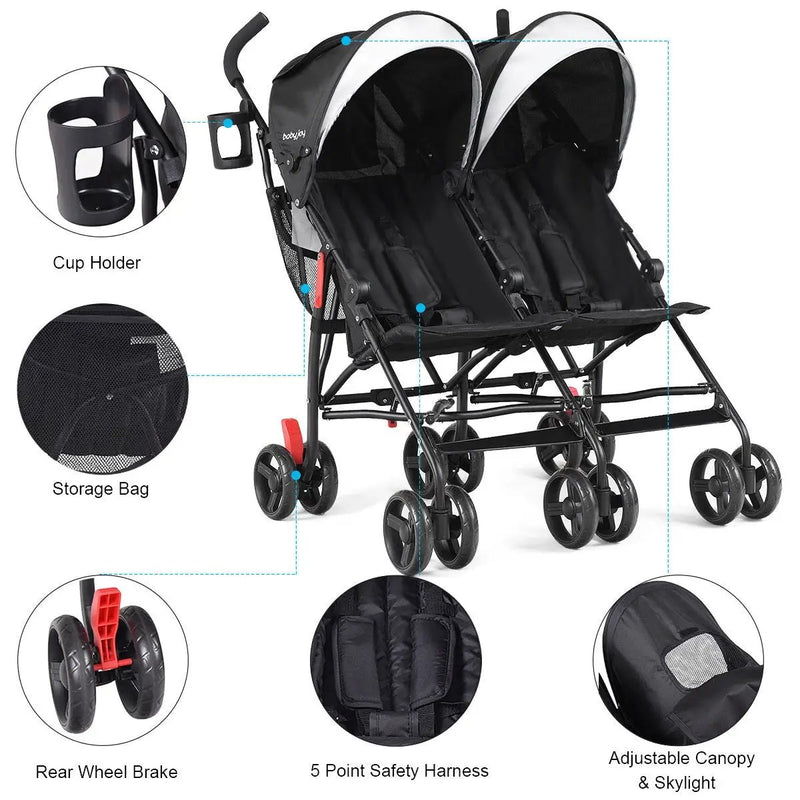 Foldable Twin Baby Double Stroller Ultralight Umbrella Kids Stroller by DirectDeals