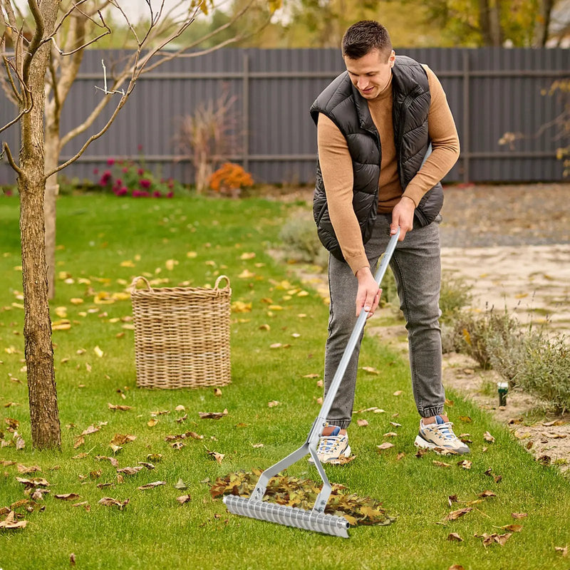 20 Inches Wide Aluminum Lawn Loosening Soil Rake with Long Handle and 19 Curved Tines by DirectDeals