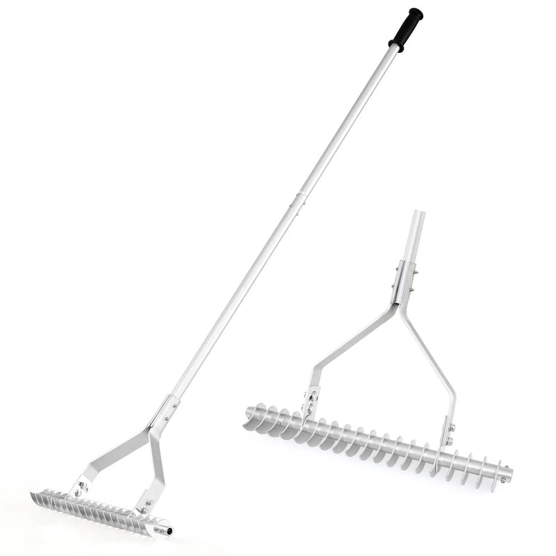 20 Inches Wide Aluminum Lawn Loosening Soil Rake with Long Handle and 19 Curved Tines by DirectDeals