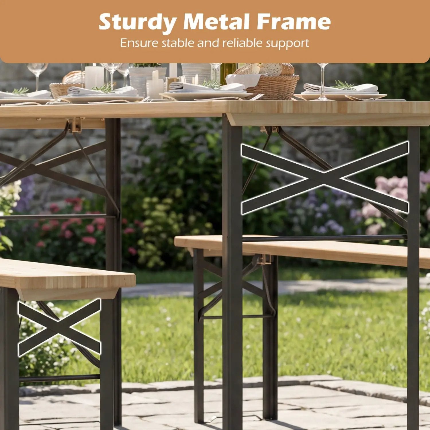 70 Inch 3-Piece Folding Picnic Table with Benches for 6 Fir Wood Portable Bear Camping Table-Black by DirectDeals