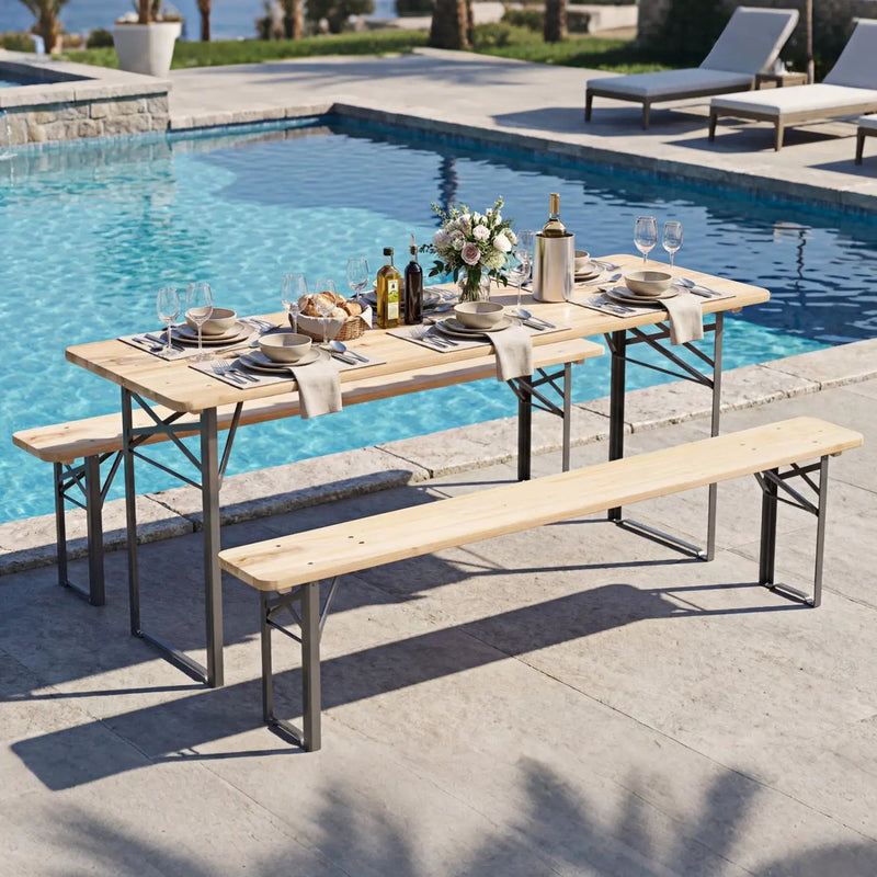 70 Inch 3-Piece Folding Picnic Table with Benches for 6 Fir Wood Portable Bear Camping Table-Black by DirectDeals