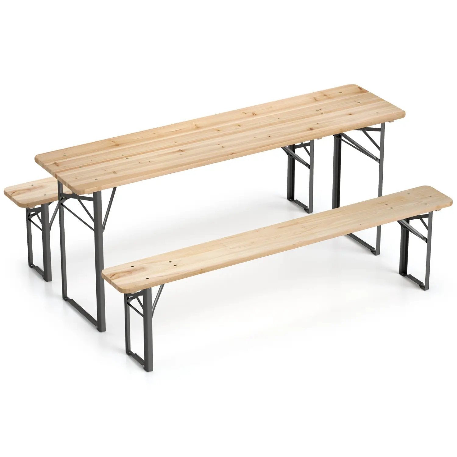 70 Inch 3-Piece Folding Picnic Table with Benches for 6 Fir Wood Portable Bear Camping Table-Black by DirectDeals