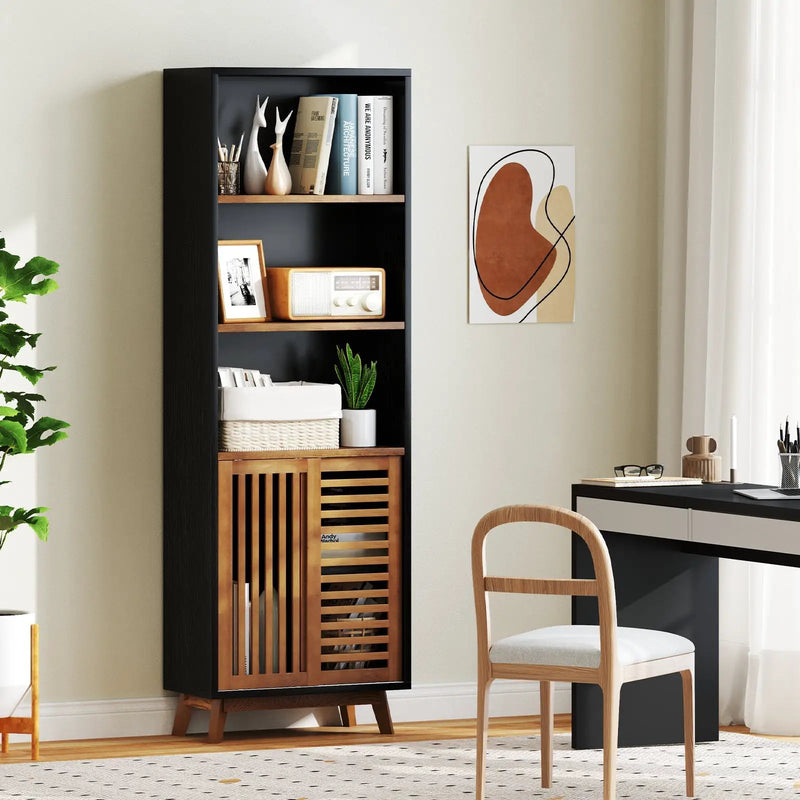 70 Inch 5-Tier Bookshelf with Reversible Adjustable Shelf-Black by DirectDeals