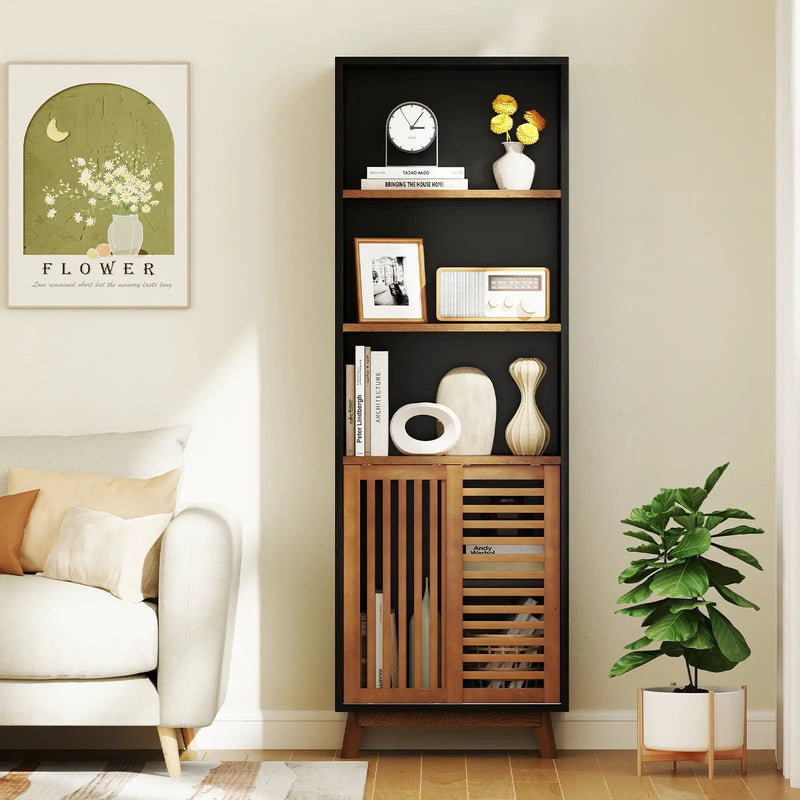 70 Inch 5-Tier Bookshelf with Reversible Adjustable Shelf-Black by DirectDeals