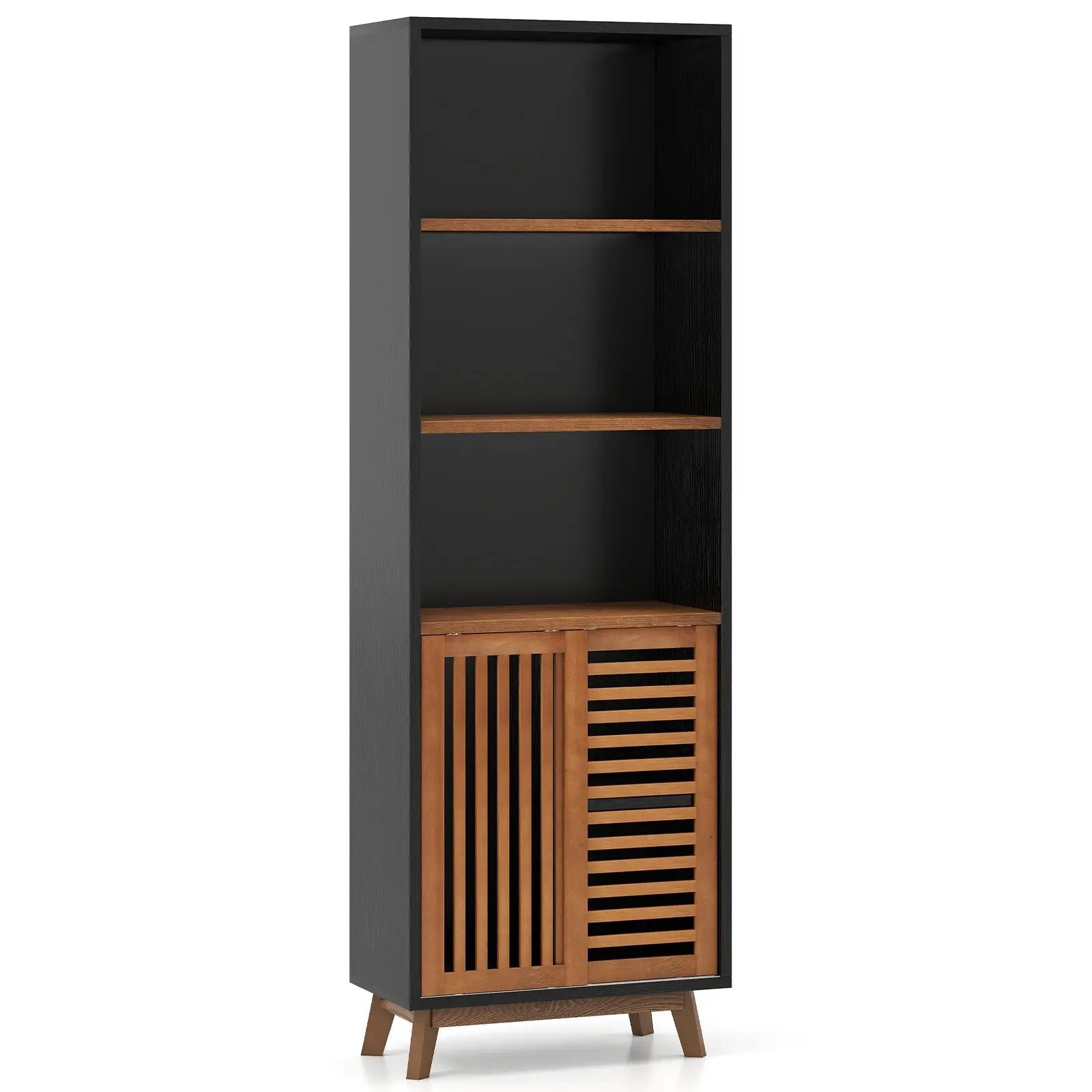 70 Inch 5-Tier Bookshelf with Reversible Adjustable Shelf-Black by DirectDeals