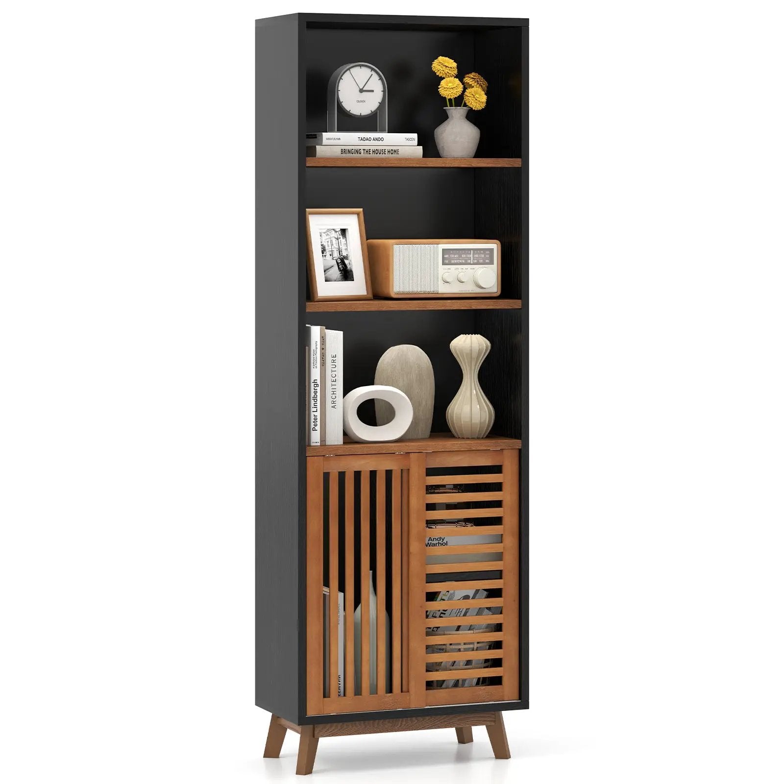 70 Inch 5-Tier Bookshelf with Reversible Adjustable Shelf-Black by DirectDeals