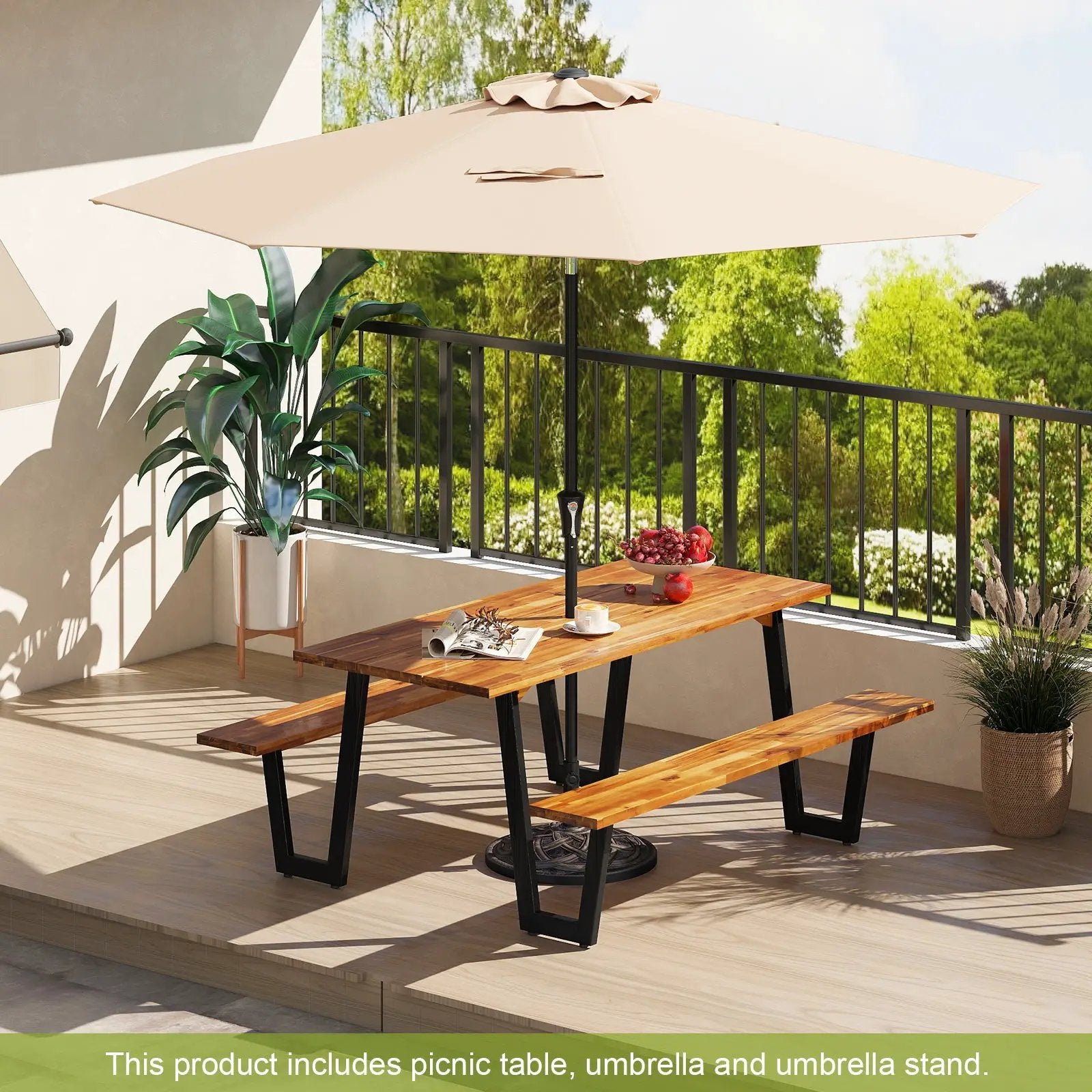 Outdoor Dining Table Set for 6 with 10 Feet Umbrella and Base by DirectDeals