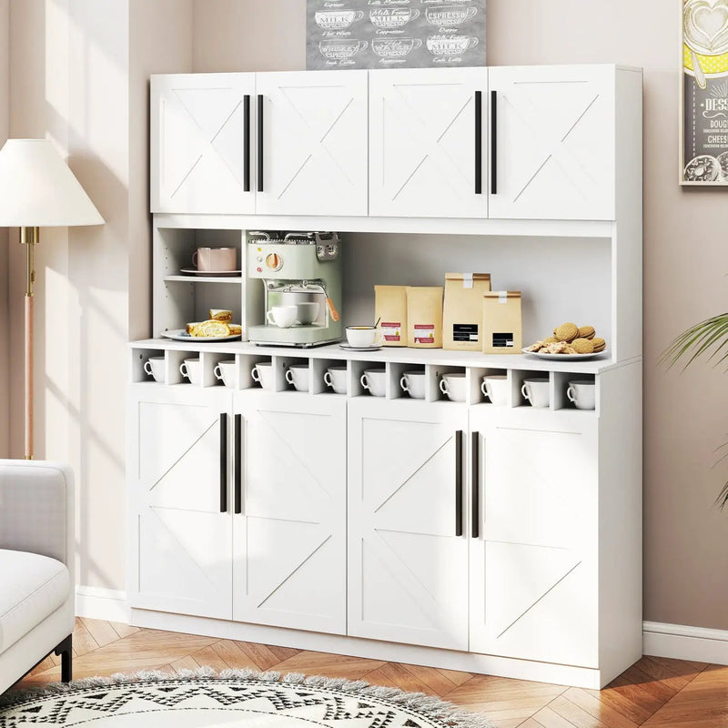 70 Inch Farmhouse Pantry Cabinet Kitchen Buffet Hutch with 4 Cabinets and 2 Open Shelves by DirectDeals