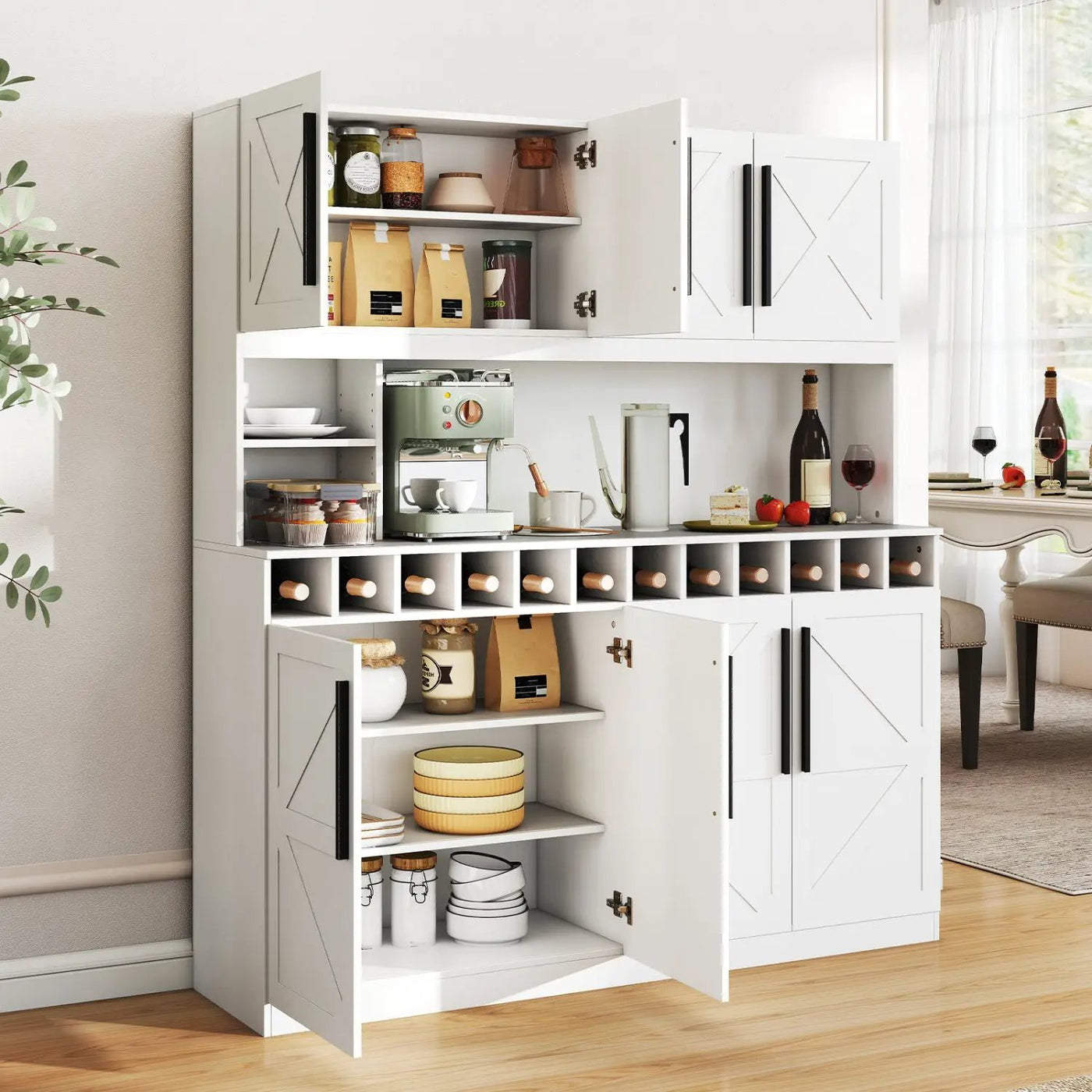 70 Inch Farmhouse Pantry Cabinet Kitchen Buffet Hutch with 4 Cabinets and 2 Open Shelves by DirectDeals
