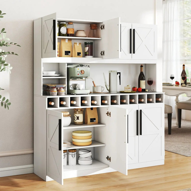 70 Inch Farmhouse Pantry Cabinet Kitchen Buffet Hutch with 4 Cabinets and 2 Open Shelves by DirectDeals