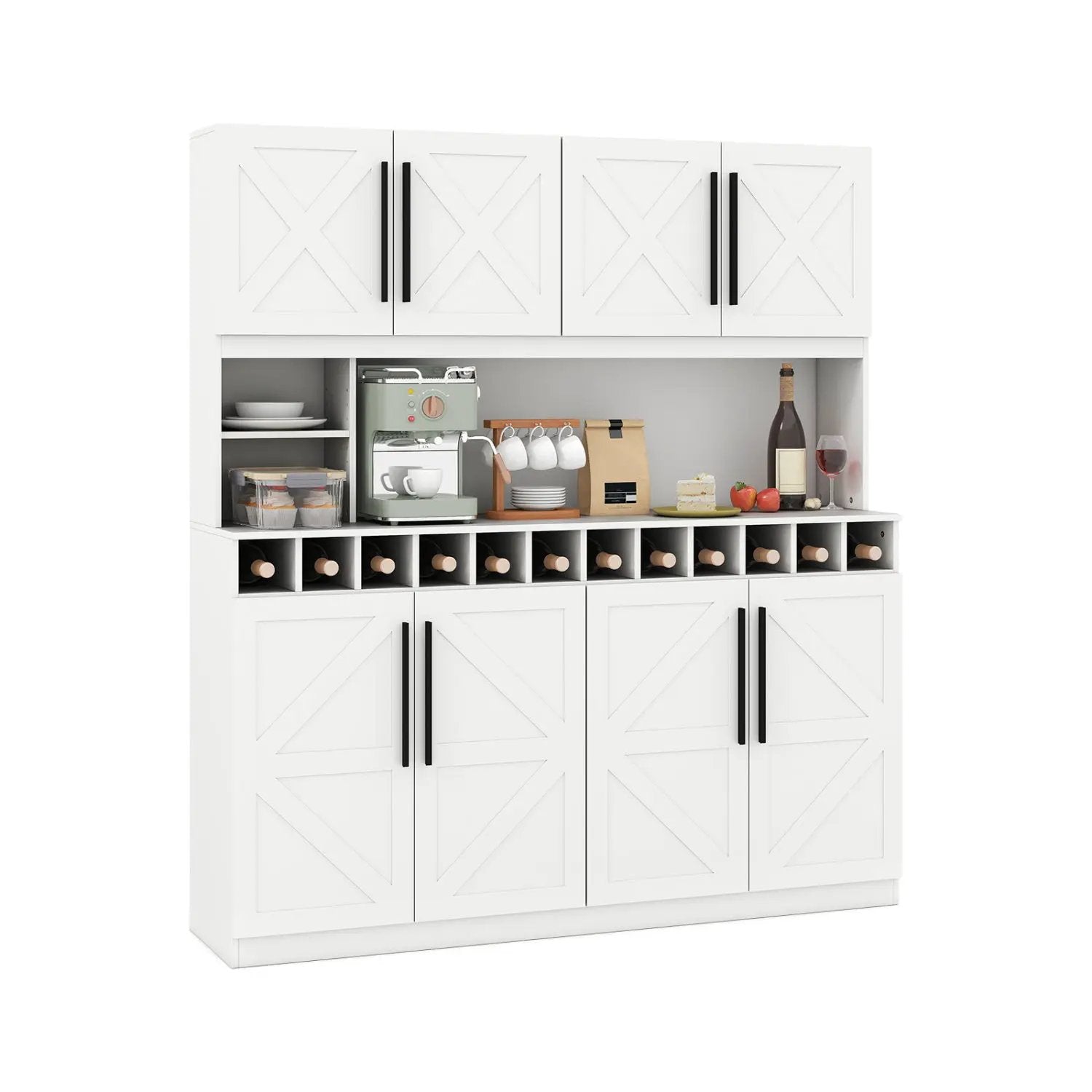 70 Inch Farmhouse Pantry Cabinet Kitchen Buffet Hutch with 4 Cabinets and 2 Open Shelves by DirectDeals