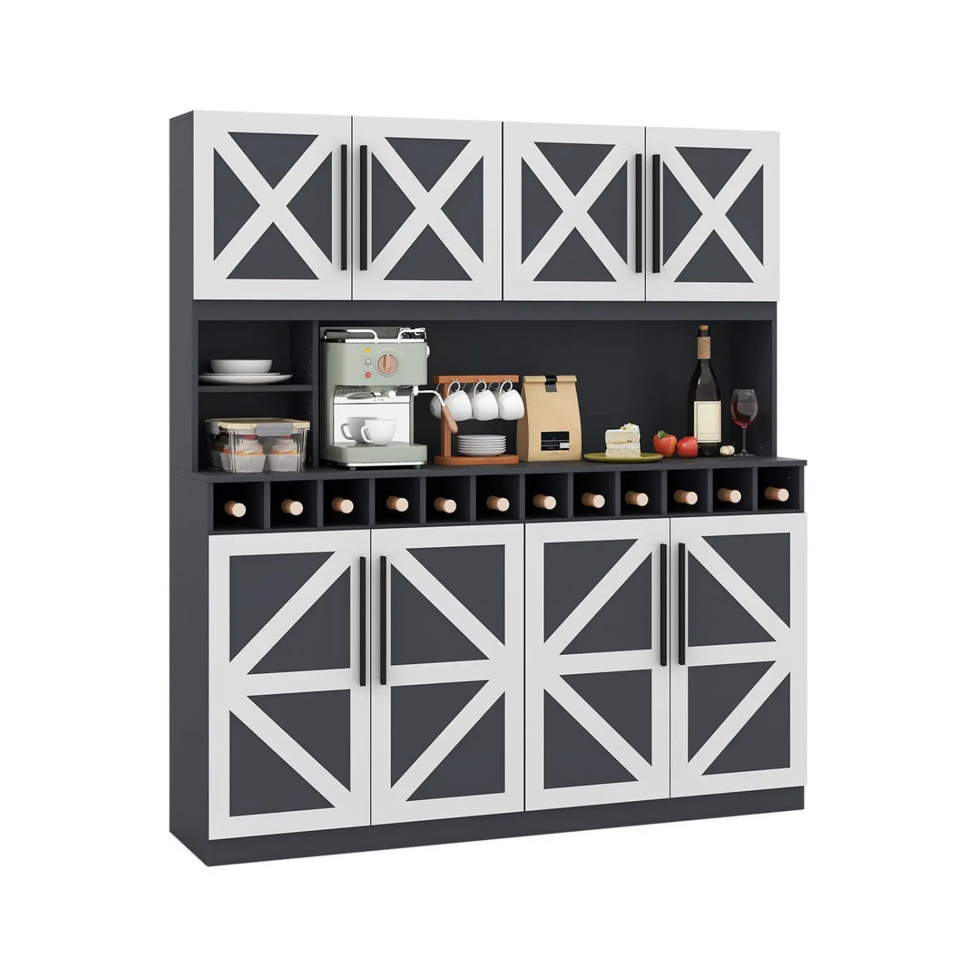 70 Inch Farmhouse Pantry Cabinet Kitchen Buffet Hutch with 4 Cabinets and 2 Open Shelves by DirectDeals