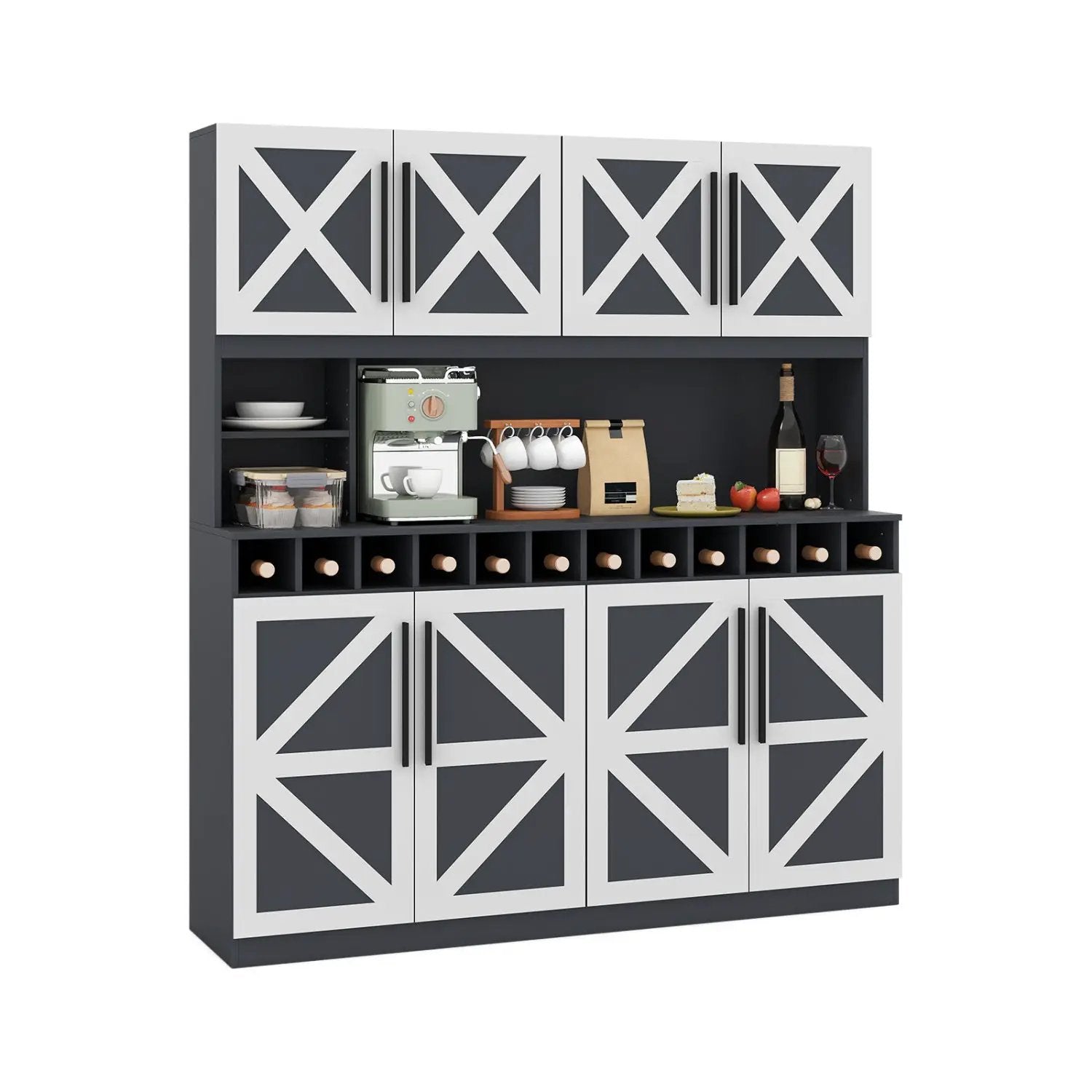 70 Inch Farmhouse Pantry Cabinet Kitchen Buffet Hutch with 4 Cabinets and 2 Open Shelves by DirectDeals
