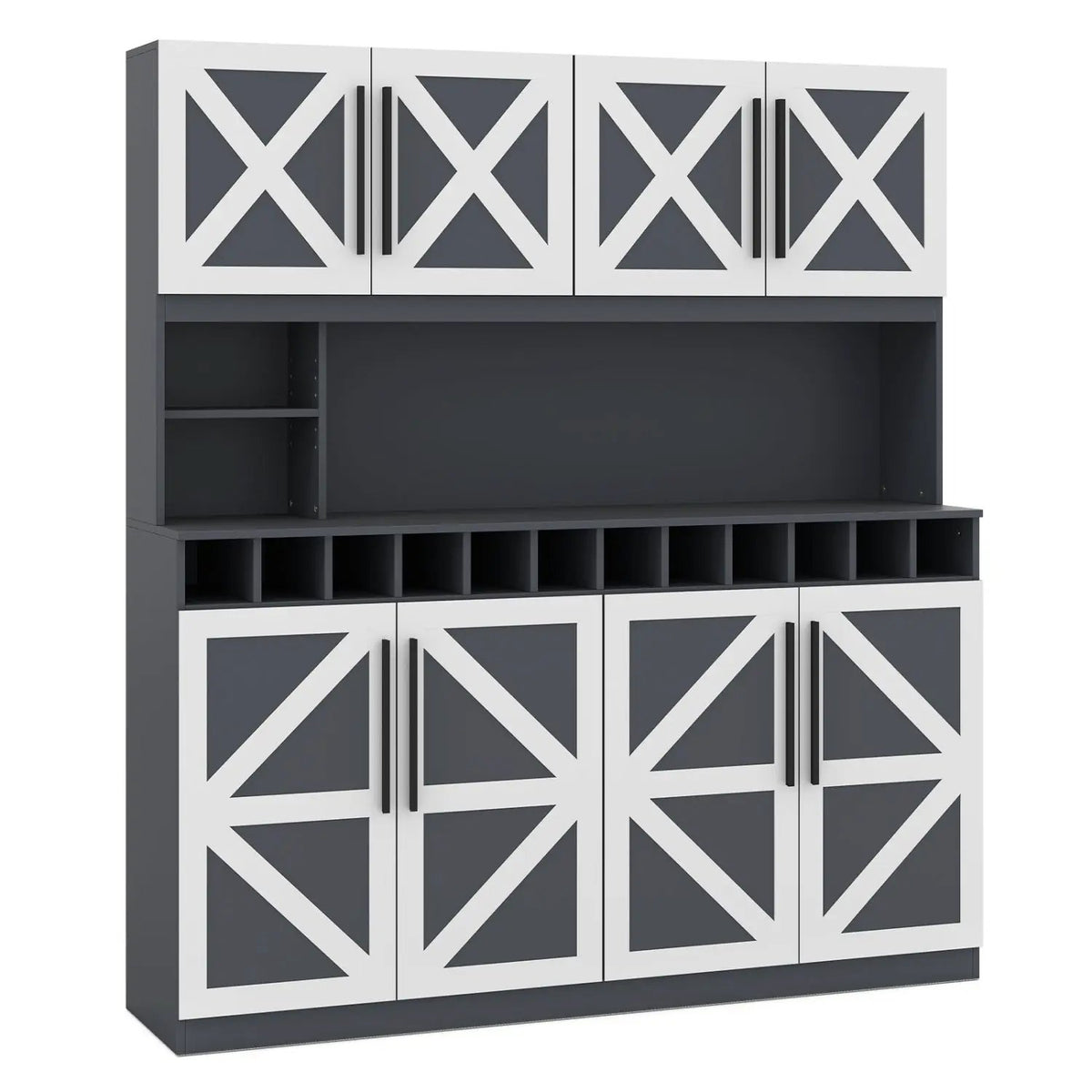 70 Inch Farmhouse Pantry Cabinet Kitchen Buffet Hutch with 4 Cabinets and 2 Open Shelves by DirectDeals