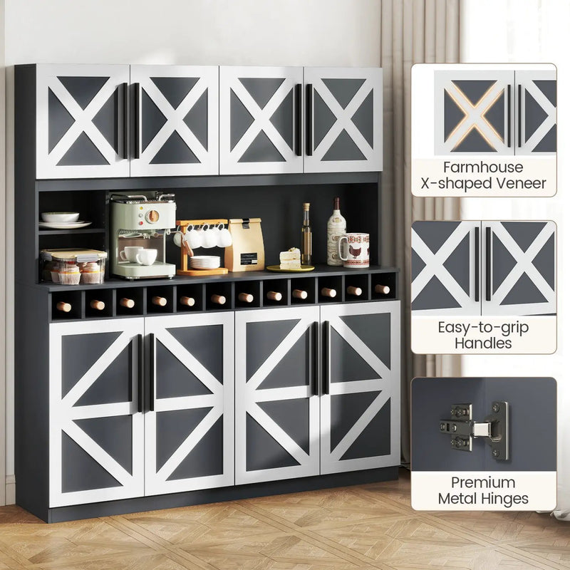 70 Inch Farmhouse Pantry Cabinet Kitchen Buffet Hutch with 4 Cabinets and 2 Open Shelves by DirectDeals