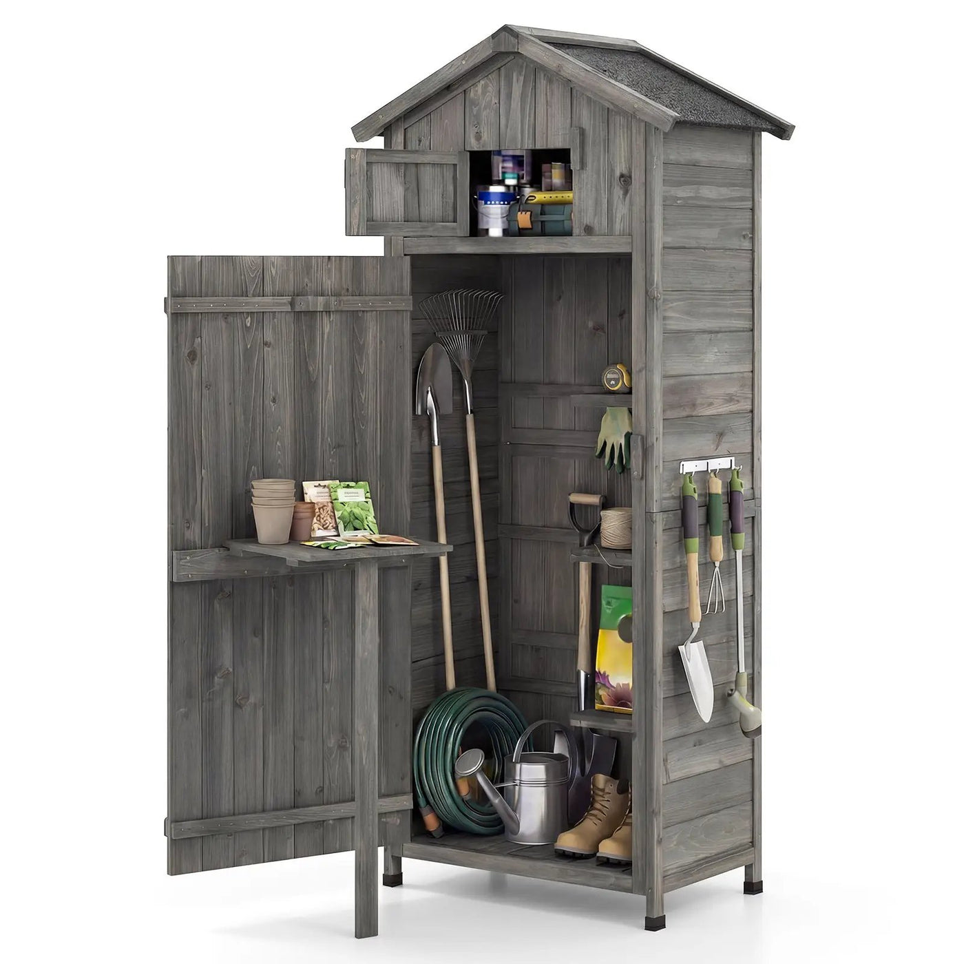 70 Inch Tall Garden Tool Storage Cabinet with Lockable Doors and Foldable Table by DirectDeals