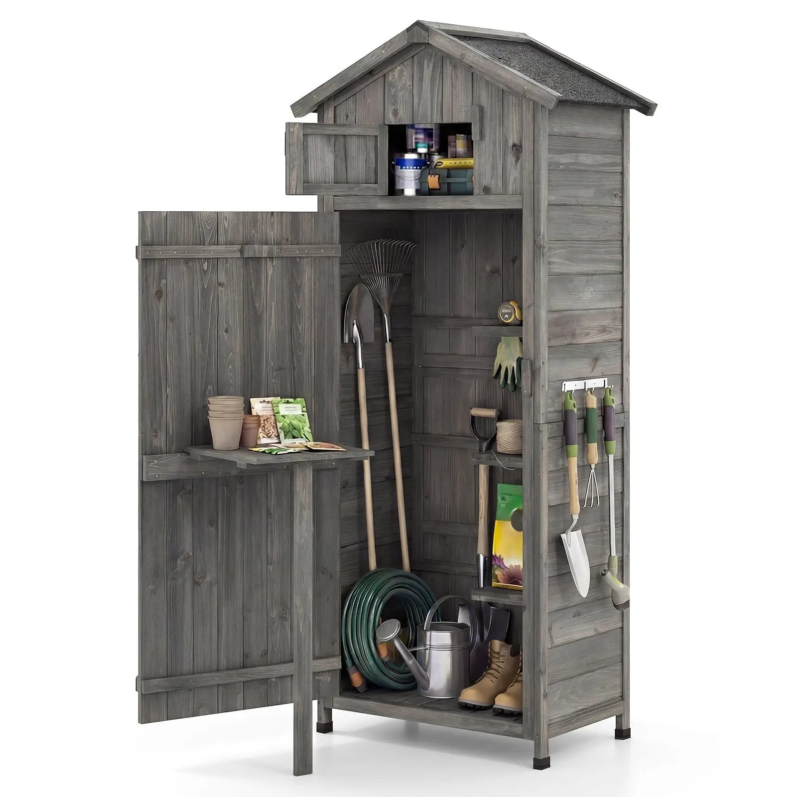 70 Inch Tall Garden Tool Storage Cabinet with Lockable Doors and Foldable Table by DirectDeals