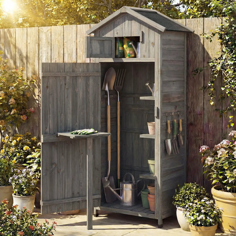 70 Inch Tall Garden Tool Storage Cabinet with Lockable Doors and Foldable Table by DirectDeals