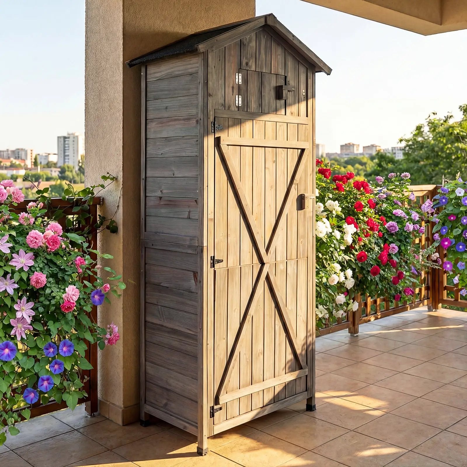 70 Inch Tall Garden Tool Storage Cabinet with Lockable Doors and Foldable Table by DirectDeals