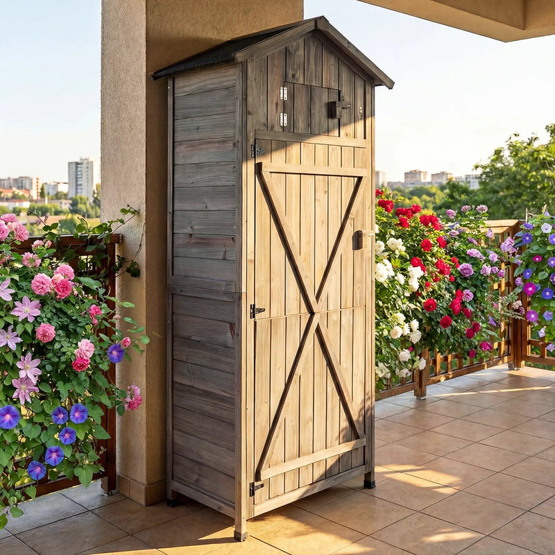 70 Inch Tall Garden Tool Storage Cabinet with Lockable Doors and Foldable Table by DirectDeals