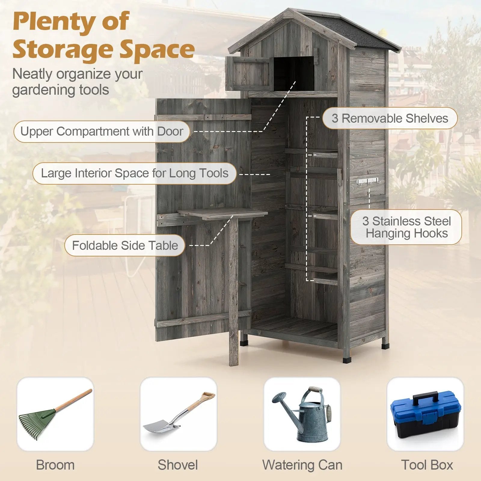 70 Inch Tall Garden Tool Storage Cabinet with Lockable Doors and Foldable Table by DirectDeals