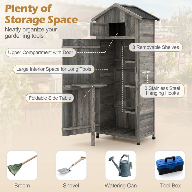 70 Inch Tall Garden Tool Storage Cabinet with Lockable Doors and Foldable Table by DirectDeals