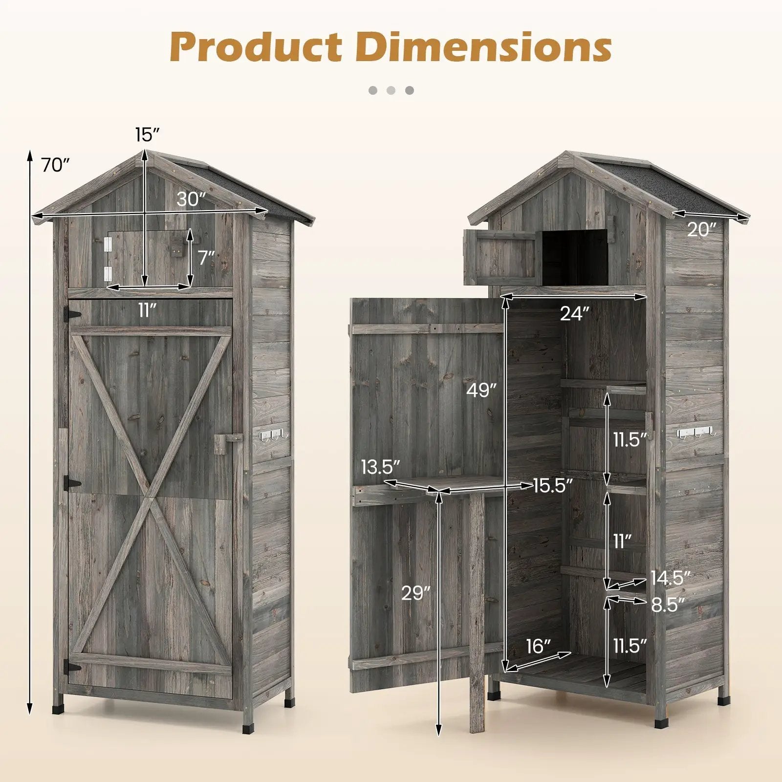 70 Inch Tall Garden Tool Storage Cabinet with Lockable Doors and Foldable Table by DirectDeals