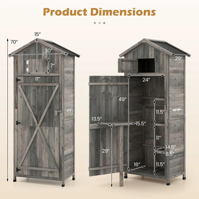 70 Inch Tall Garden Tool Storage Cabinet with Lockable Doors and Foldable Table by DirectDeals