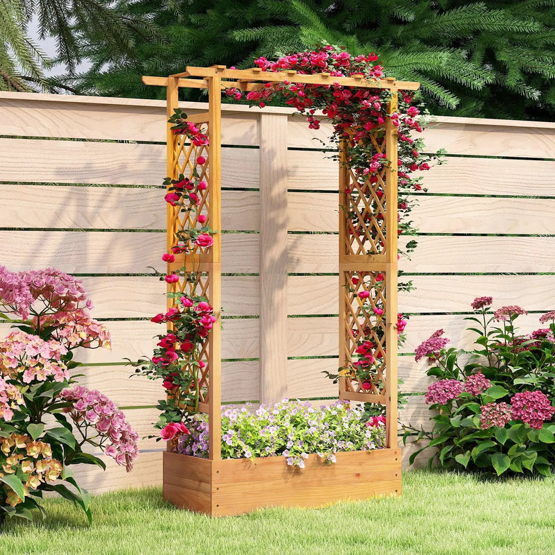 70 Inch Wooden Raised Garden Bed with Lattice Trellis-Natural by DirectDeals