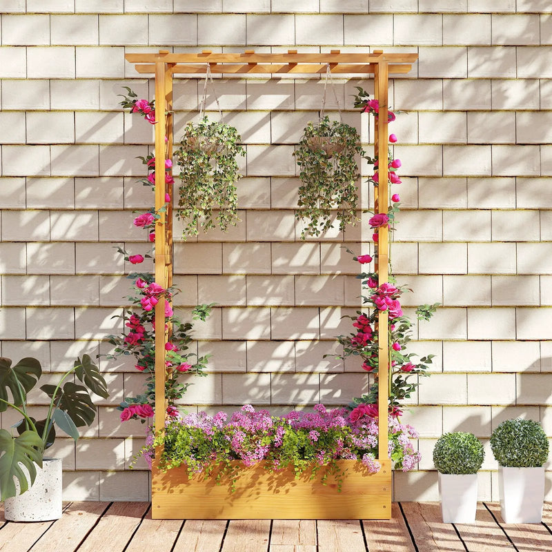 70 Inch Wooden Raised Garden Bed with Lattice Trellis-Natural by DirectDeals