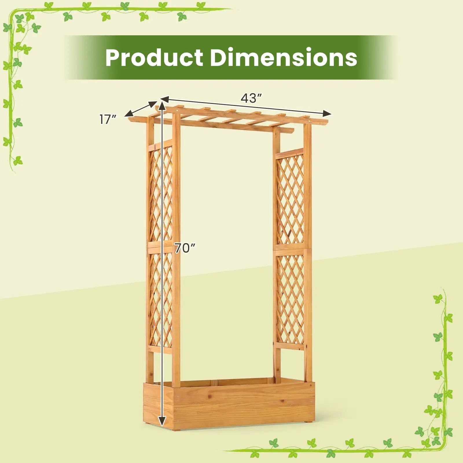 70 Inch Wooden Raised Garden Bed with Lattice Trellis-Natural by DirectDeals