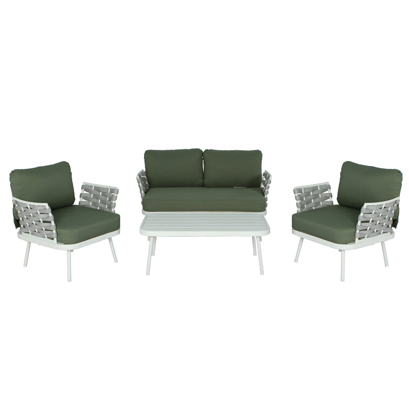 Mariano Steel 4-Pieces Conversation Set, Off White+Green by HouseOfZazla