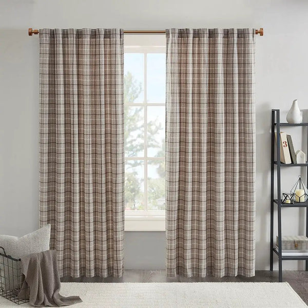Plaid Rod Pocket and Back Tab Curtain Panel with Fleece Lining