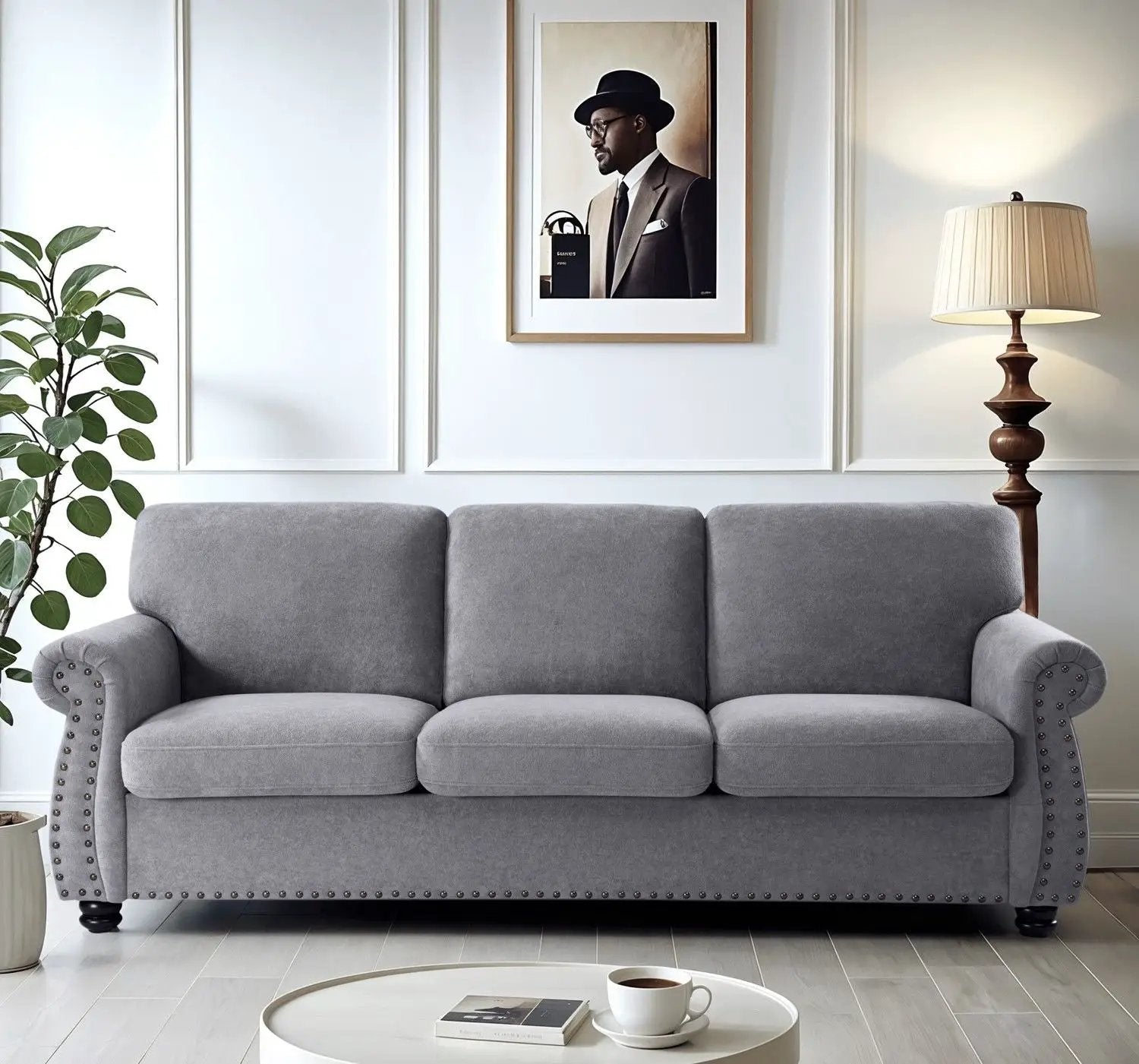 Soft Sofa, Upholstered 3 Seater Couch With High Density Foam, Loose Back Cushions And Turned Legs by HouseOfZazla