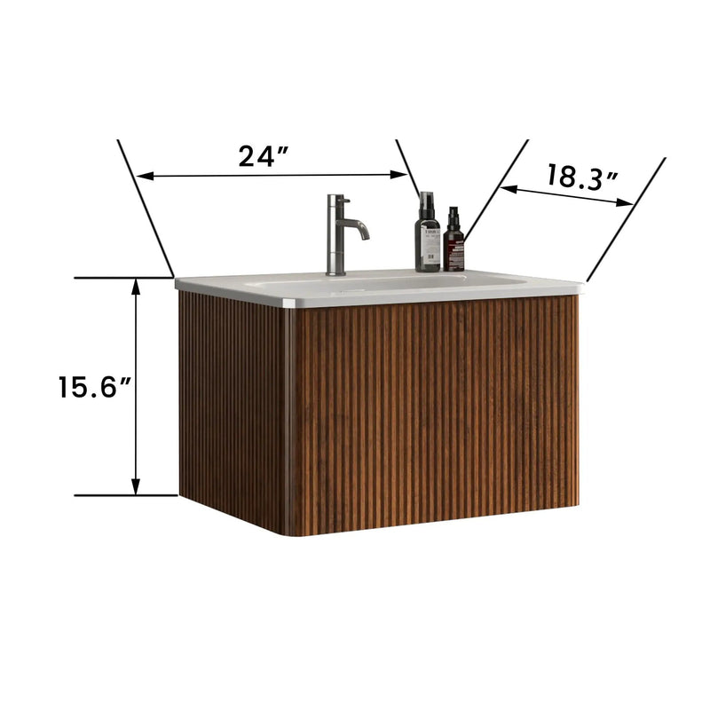 Etna - Striped Bathroom Vanity With Ceramic Sink, Wall Mounted Floating Bathroom Vanity For Modern Bathroom by Unique Piece Furniture
