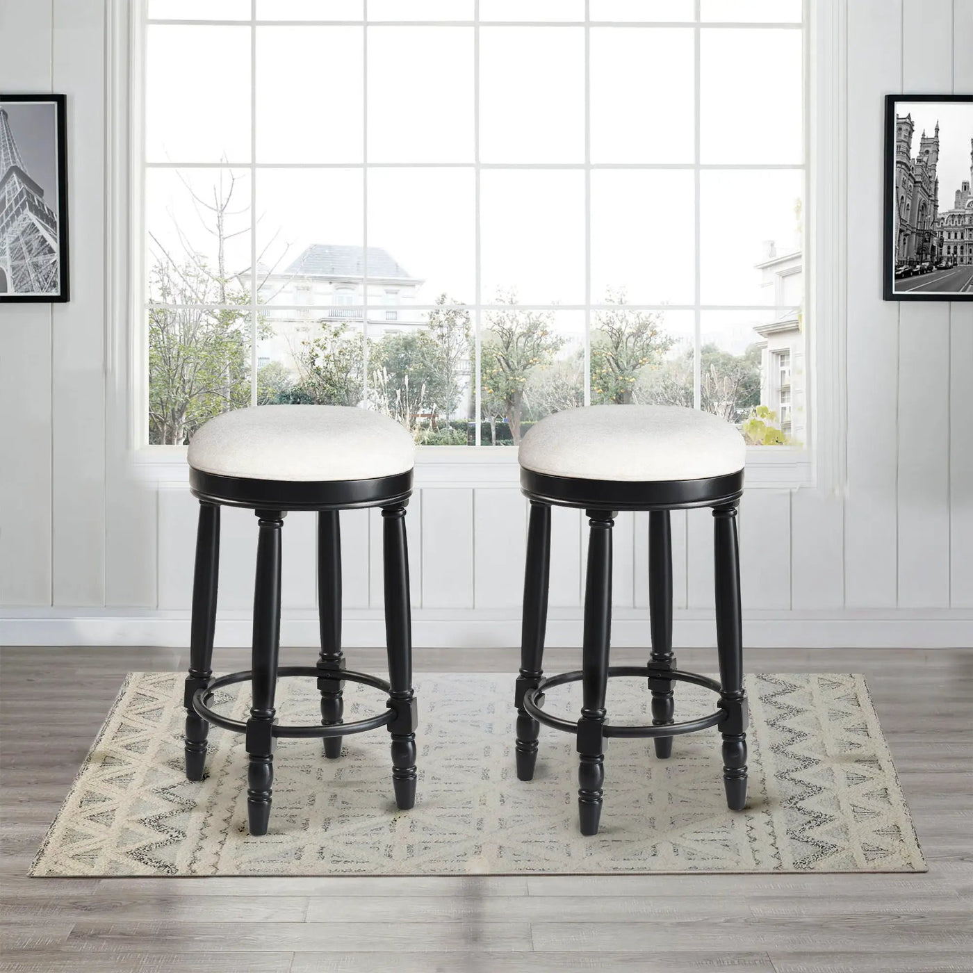 360° Swivel Wooden Barstools With Upholstered Seat, Counter Height (Set of 2) by HouseOfZazla
