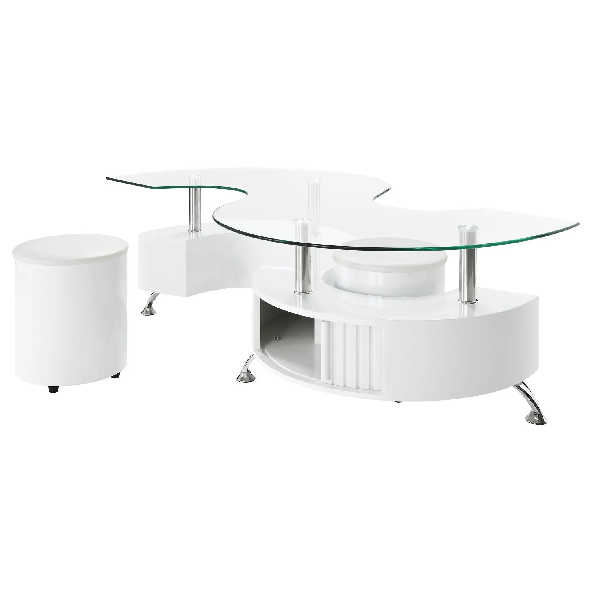 Buckley 3-piece Coffee Table and Stools Set White High Gloss by Unique Piece Furniture