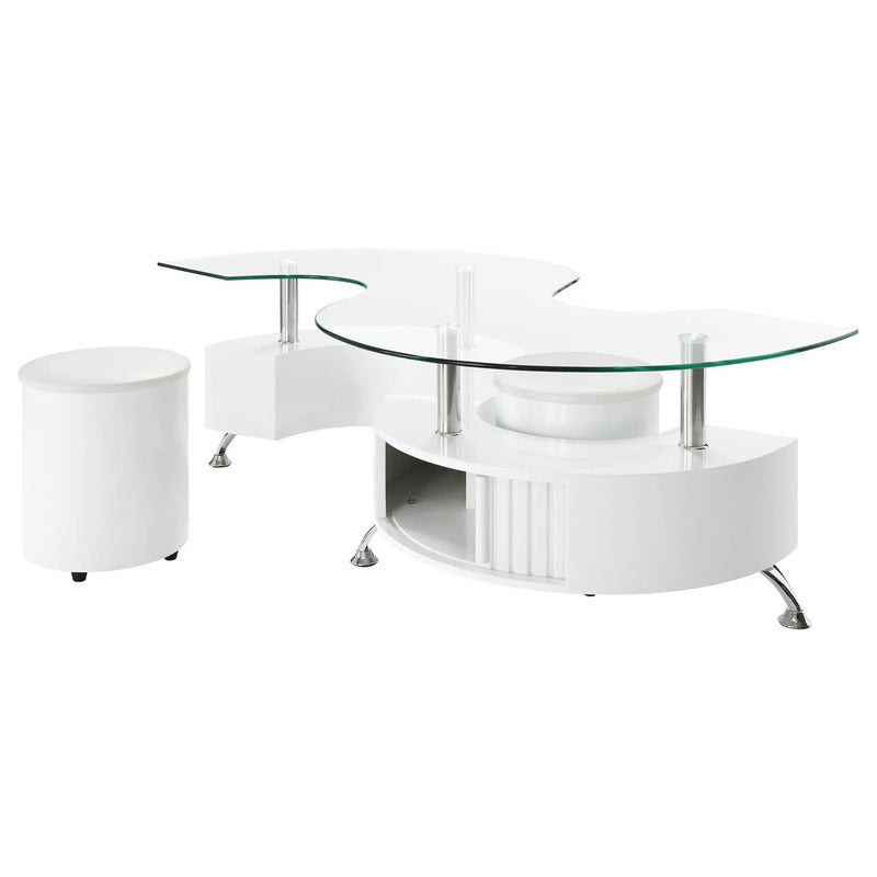Buckley 3-piece Coffee Table and Stools Set White High Gloss by Unique Piece Furniture