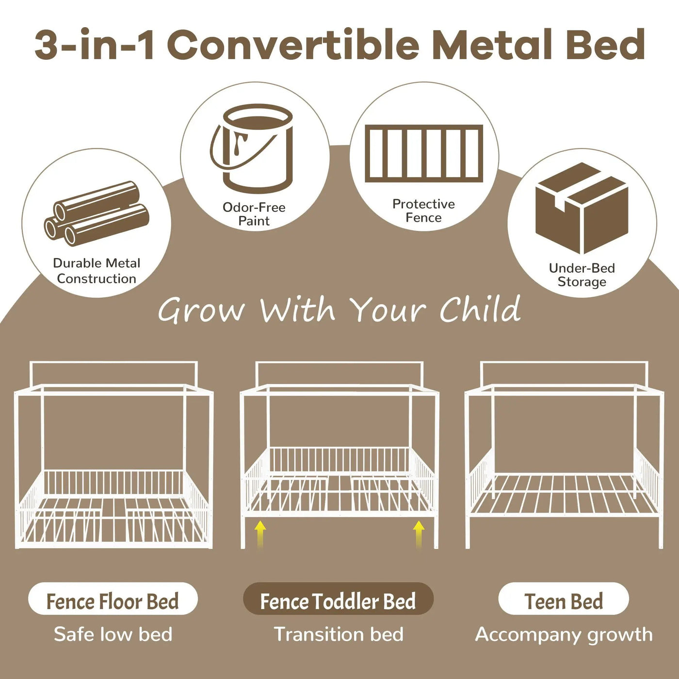 3 In 1 Convertible Montessori Floor Bed With Fenced Support by HouseOfZazla